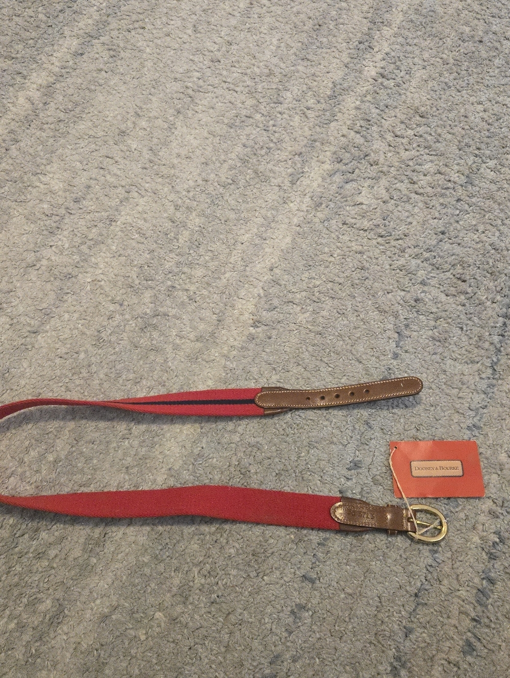 Vintage Dooney & Bourke Red Navy Striped Leather Canvas Belt Size 36